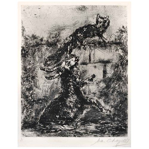 MARC CHAGALL, The fox and the ram, 1927, Firmadoa lápiz, Grabado a la punte seca s / n de tiraje, 30 x 24 cm | MARC CHAGALL, The fox and the ram, 1927