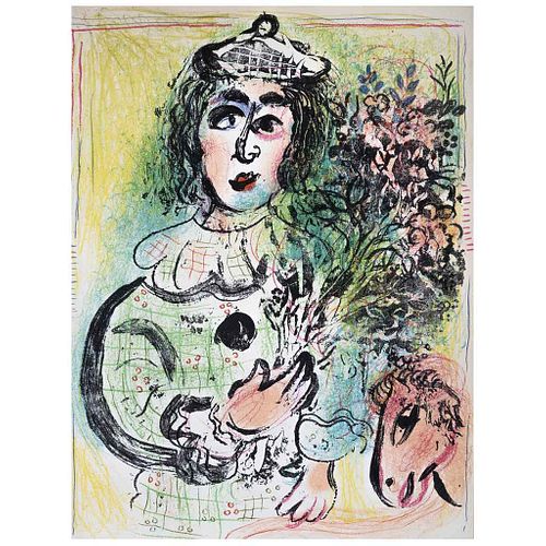 MARC CHAGALL , Le clown fleuri, 1963, Sin firma, Litografía sin número de tiraje, 32 x 24 cm | MARC CHAGALL , Le clown fleuri, 1963, Unsigned, Lithogr