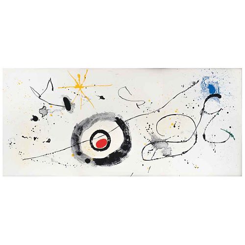 JOAN MIRÓ, Yellow Star, Derriere Le Miroir, 1963, Firmada en plancha Litografía s/n, 38 x 84 cm | JOAN MIRÓ, Yellow Star, Derriere Le Miroir, 1963, Si