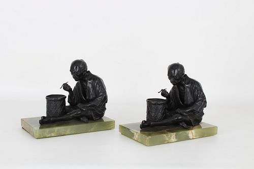 (2) Mixed Metal Chinese Figures on Onyx Base