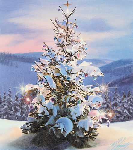 Ed Little (B. 1957) "Christmas Tree Mountains" Oil