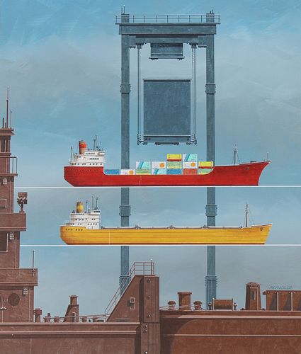 Keith Reynolds (B. 1929) "Cargo Vessels" Oil