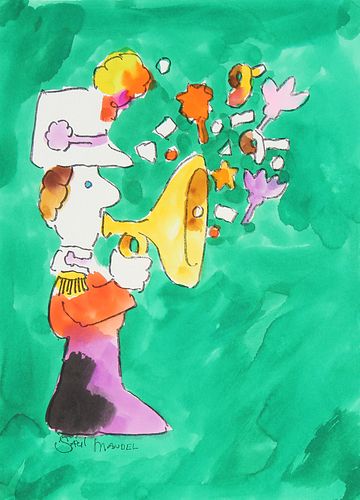 Saul Mandel (1926 - 2011) "Man Playing Trumpet" WC