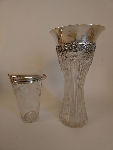 TIFFANY STERLING & CUT GLASS VASE & COCKTAIL MIXER