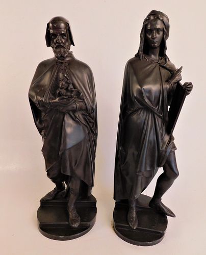 2 FRENCH BRONZE FIGURES BY A. CARRIER: MICHELANGELO & RAPHAEL