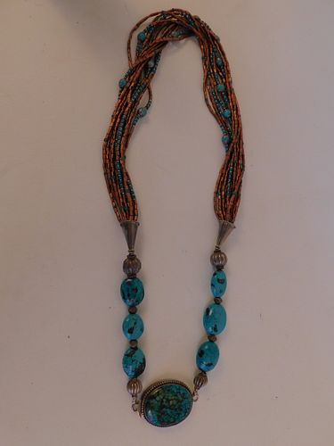 NAVAJO SILVER & TURQUOISE NECKLACE