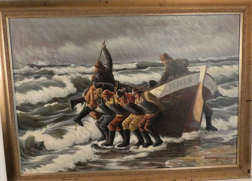 E. WEINREICH PAINTING OF MARINE RESCUE