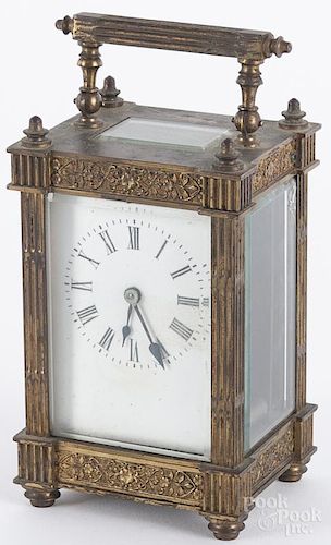 French brass carriage clock, late 19th c., unmarked, 6'' h.