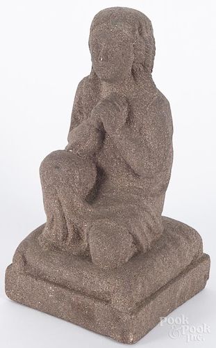 Carved sandstone figure of a praying girl, 10 1/2'' h. Provenance: DeHoogh Gallery, Philadelphia, PA.