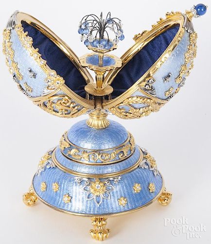 Franklin Mint Faberge egg music box, Fountain of Jewels, with the original box, 7'' h.