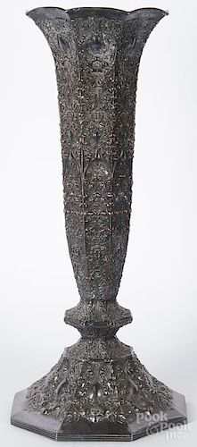 Large silver-plated floor vase, ca. 1900, 23'' h.