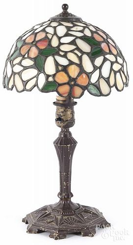 Slag glass and spelter bedside lamp, mid 20th c., 15 1/2'' h.