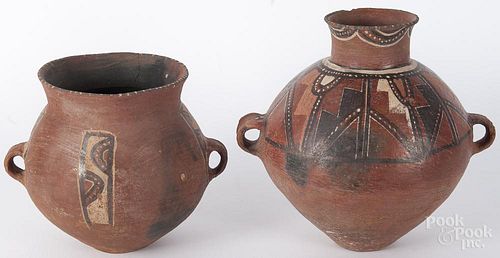 Two pre-Columbian redware ollas retaining old red, black, and white surface paint, 9 1/2'' h.
