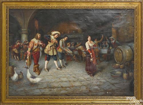 Italian, oil on canvas tavern scene, late 19th c., 31 1/2'' x 45 1/2''.