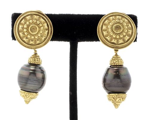 18K Gold & Tahitian Baroque Pearl Earrings