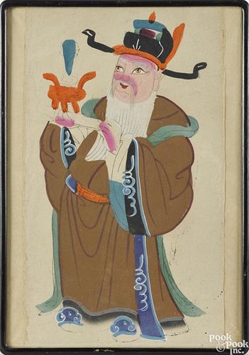 Five Chinese print and watercolor folk paintings, 19th/20th c., 21 1/2'' x 11''