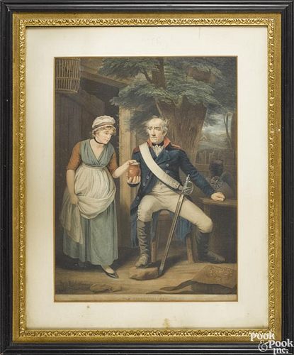 After Opie, two English color engravings, titled The Elopement and The Tired Soldier