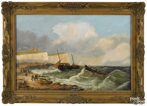 English oil on canvas coastal scene, dated '86, 20'' x 30''.