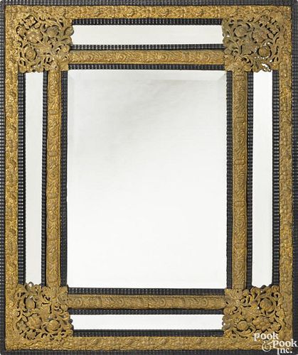 Ebonized wood and brass mounted Venetian mirror, late 19th c., 42'' x 35''.