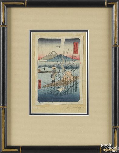 Ando Hiroshige (Japanese 1797-1858), woodblock print, signed lower right, 4 1/4'' x 3''.