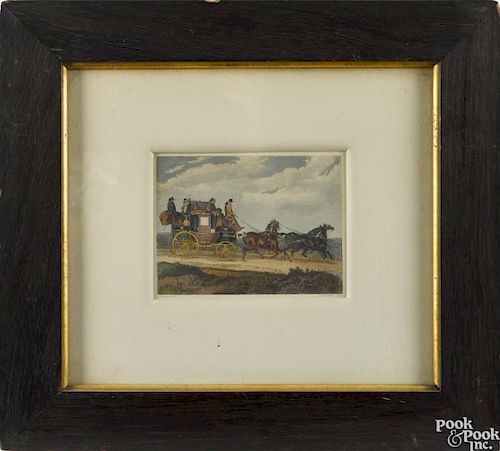 Two English coaching prints, 19th c.,one titled The Berkeley Hunt, 4'' x 5 3/4''.