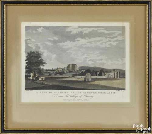 English engravings, 19th c., to include East India House, by Watts, 7'' x 8'', Dartmouth