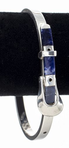 Silver & Sodalite Inlay Buckle Bangle Bracelet