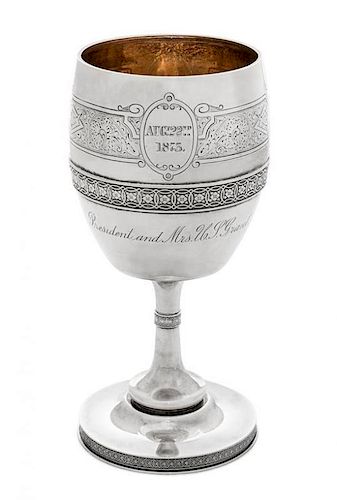 An American Silver Presidential Goblet, Tiffany & Co., New York, NY, Circa 1875, of baluster form with bright cut Aesthetic deco