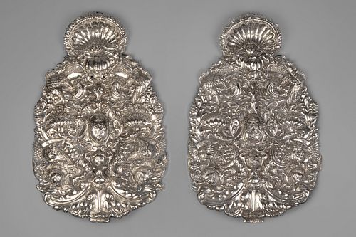 Spanish Colonial, Peru, Pair of Sterling Silver Plaques, ca. 1810