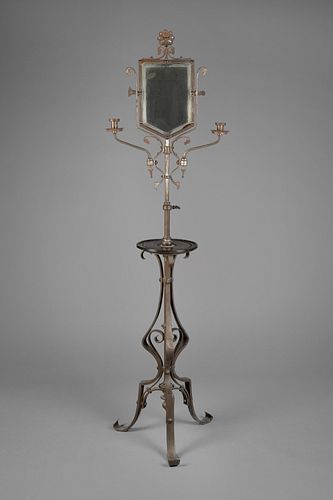 American or European, Cast Metal Shaving Stand with Mirror, 19th Century