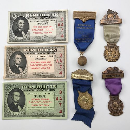 Group of 14 1950-1956 Republican Convention Delegates , Press Ribbons , and Tickets