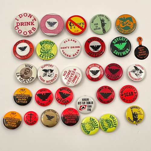 60 Bright Colored UFW Farm Workers Buttons