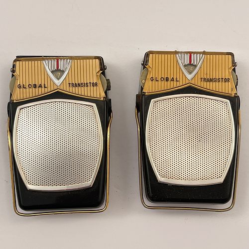 2 Vintage Black Global Transistor Radios