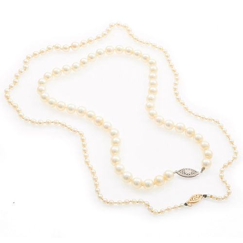 Two Cultured Pearl, 14k Necklaces