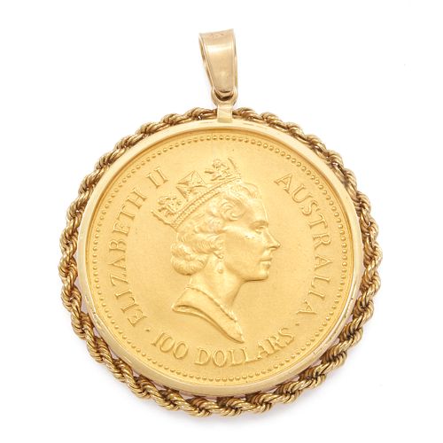 Australian Nugget $100 Gold Coin, 14k Pendant