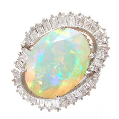 Opal, Diamond, Platinum Ring