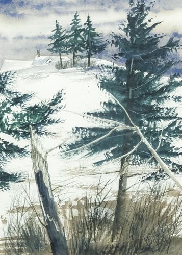 Watercolor Winter Landscape