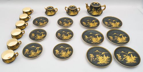 Antique Black & Gold Satsuma Tea Set