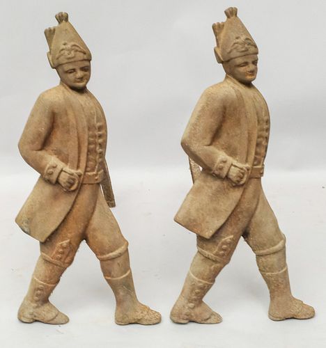 Pair of Cast Iron Hessian Soldier Figural Andirons
