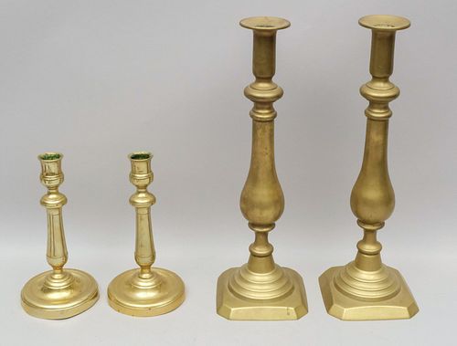 2 Pairs of Antique Brass Candlesticks