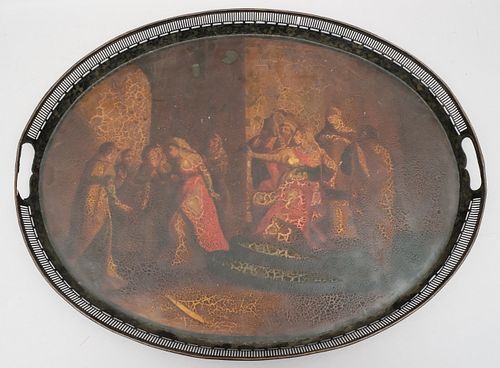 Large Toile Tray with Painted Allegorical Scene