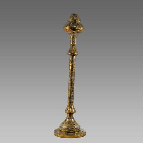 Mamluk revival Syrian Silver Inlaid Brass Floor Lamp.