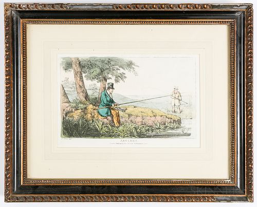 Pair of Hand-colored Sporting Etchings: Fly Fishing and Anglers