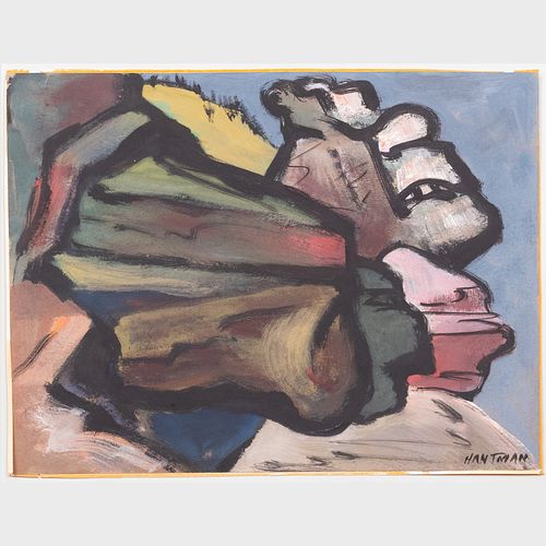 Murray Hantman (1904-1999): Rocks and Sea; Family Group; Masquerade; and Untitled
