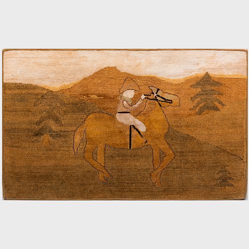 American Horse and Rider Hooked Rug