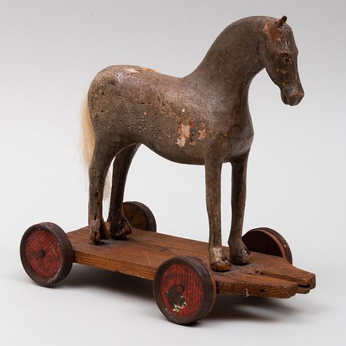 American Grey Painted Pine Horse Pull Toy