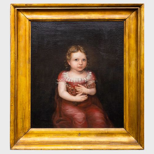 American School: Portrait of a Child Holding Grapes