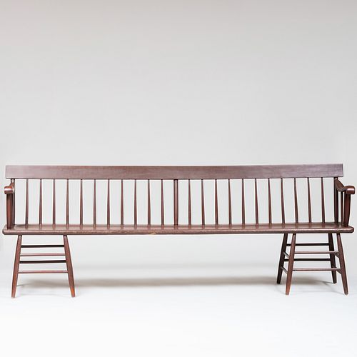 Long Federal Style Brown Painted Hall Bench 