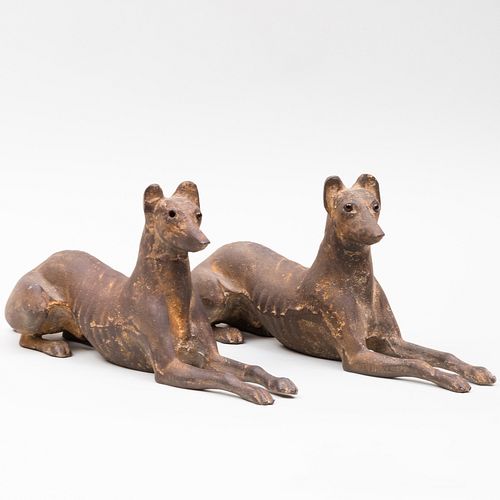 Pair of Cast-Iron Reclining Whippets