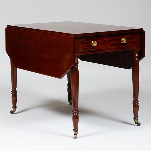 Late Federal Plumb Pudding Mahogany Drop Leaf Breakfast Table, New York, In the Manner of Charles-HonorÃ© Lannuier